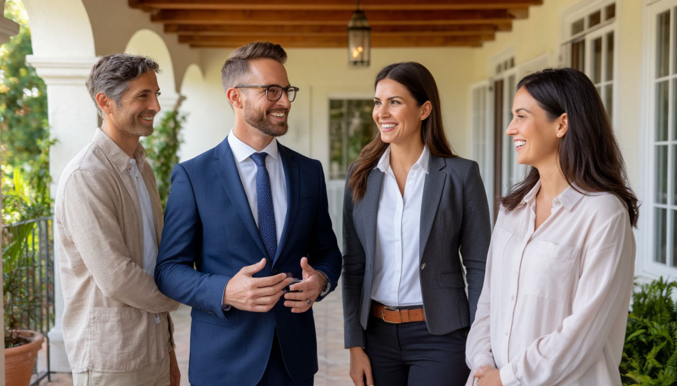 Real estate agent showing home to couple