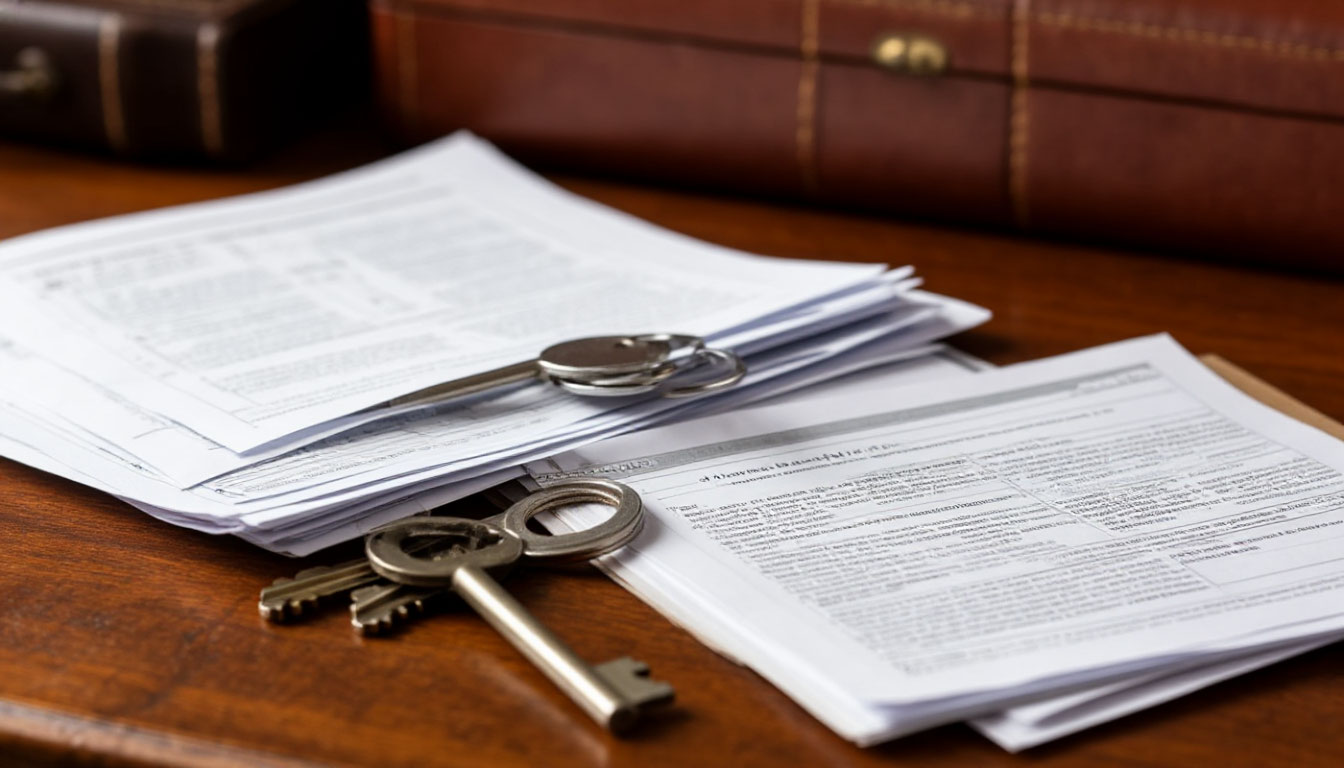 Title documents and keys on desk
